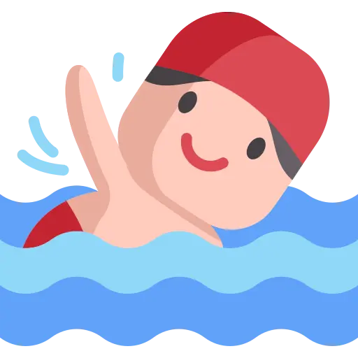 Ikona przedstawiająca dziecko w czepku pływające w wodzie, symbolizująca wodne atrakcje dla najmłodszych