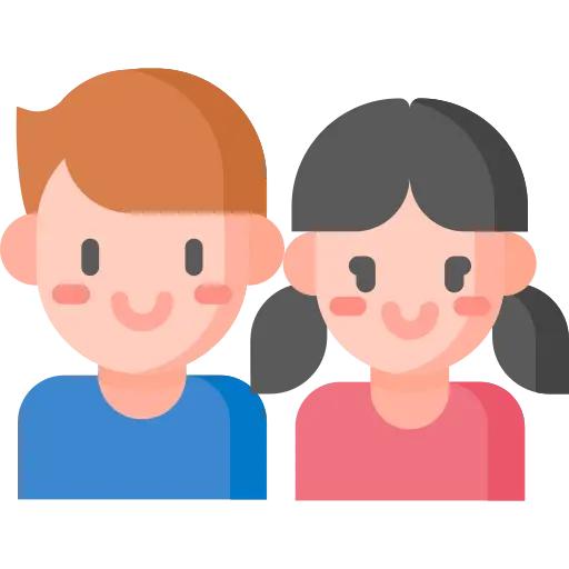 Ikona przedstawiająca uśmiechniętego chłopca i dziewczynkę, symbolizująca atrakcje dla dzieci