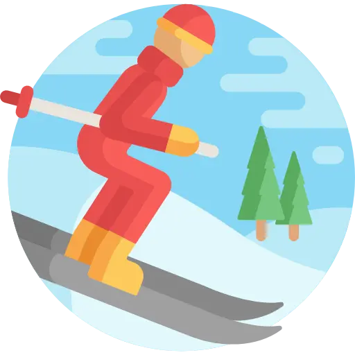 Ikona przedstawiająca narciarza na stoku, symbolizująca zimowe atrakcje sezonowe w Bieszczadach