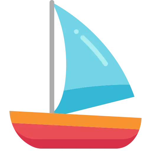 Ikona przedstawiająca kolorową żaglówkę na wodzie, symbolizująca żeglowanie i rejsy po jeziorze